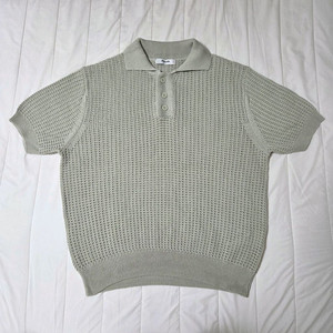 에잇세컨즈 네트 반팔 카라 니트 민트그레이 100 와플