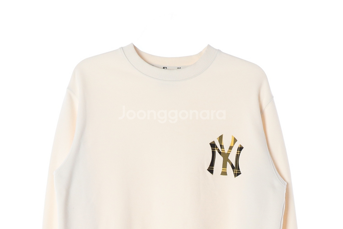 [XS]MLB엠엘비 크림 체크 뉴욕양키즈 맨투맨 스웨트셔츠--1