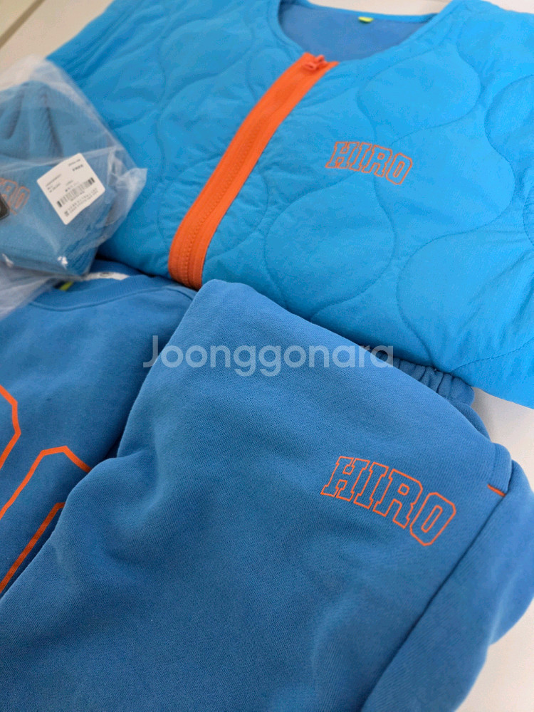 히로 블랭크 스웨트셔츠 150 조거팬츠140 퀼팅자켓 겨깔 블루 140( 비니 새제품증정)4종세트--5