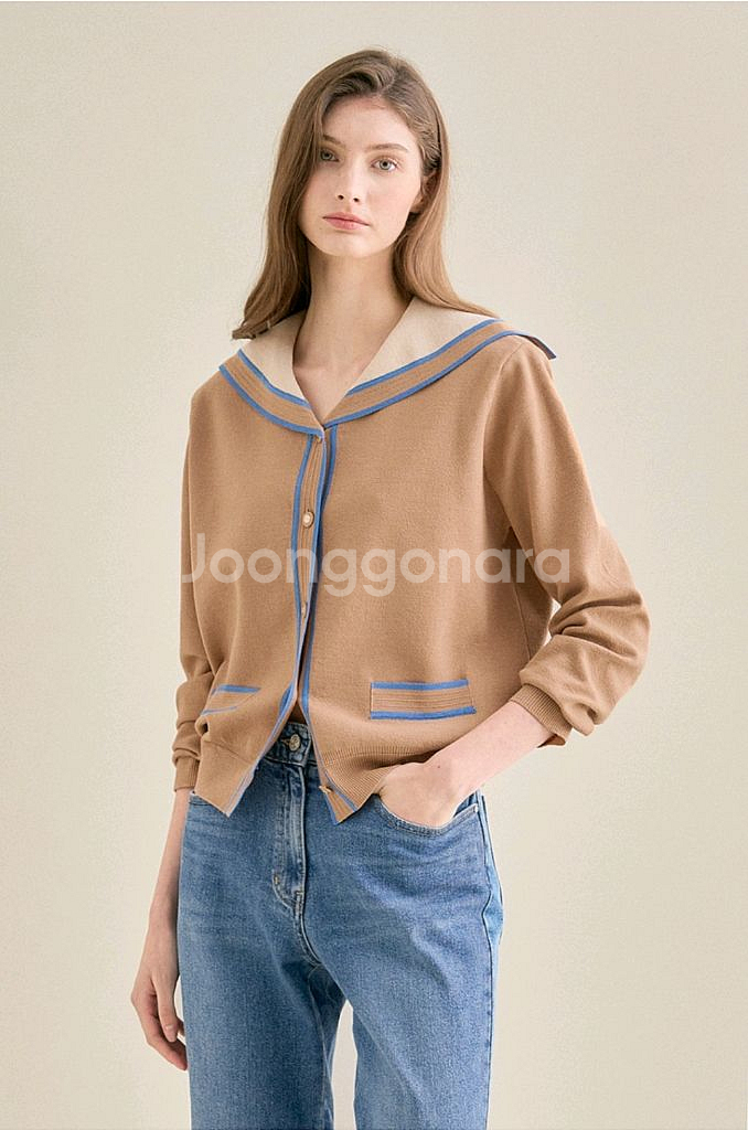 SJSJ 울 컬러라인 세일러 칼라가디건 랑방 마인 타임--0