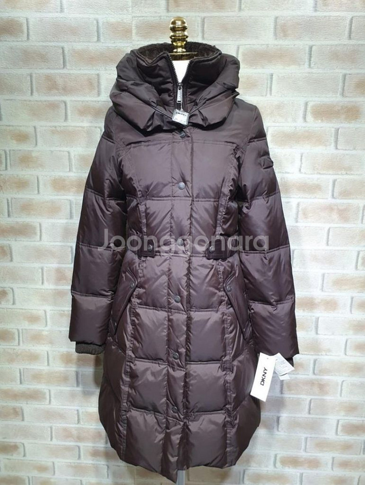 택부착 새상품 DKNY 벨티드 덕다운 롱패딩 ~55--0