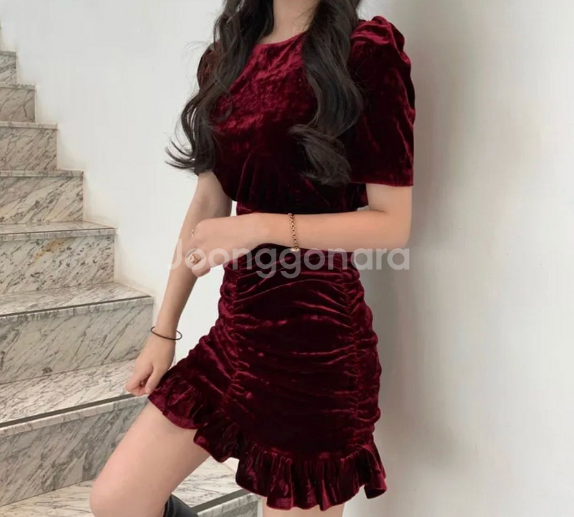 벨벳 셔링 미니 원피스--1