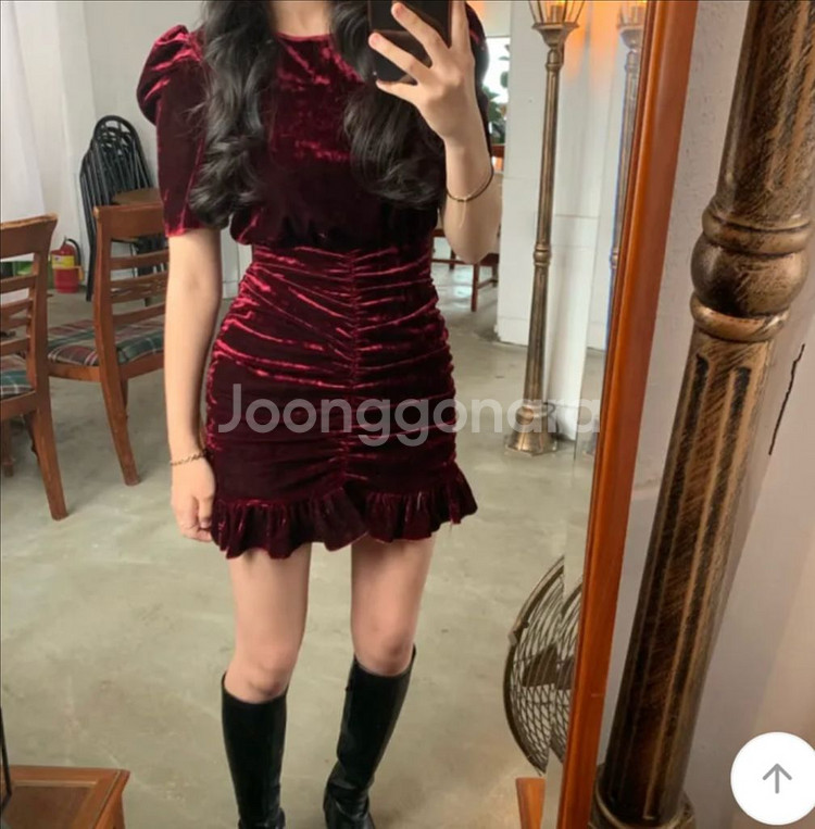 벨벳 셔링 미니 원피스--5