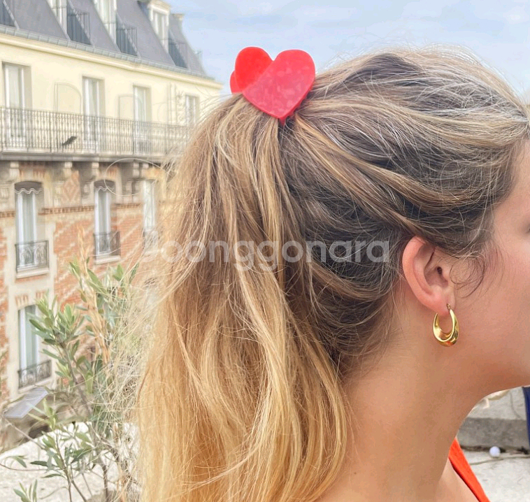 쿠쿠수제뜨 리본 + 하트 집게핀(레드)--5