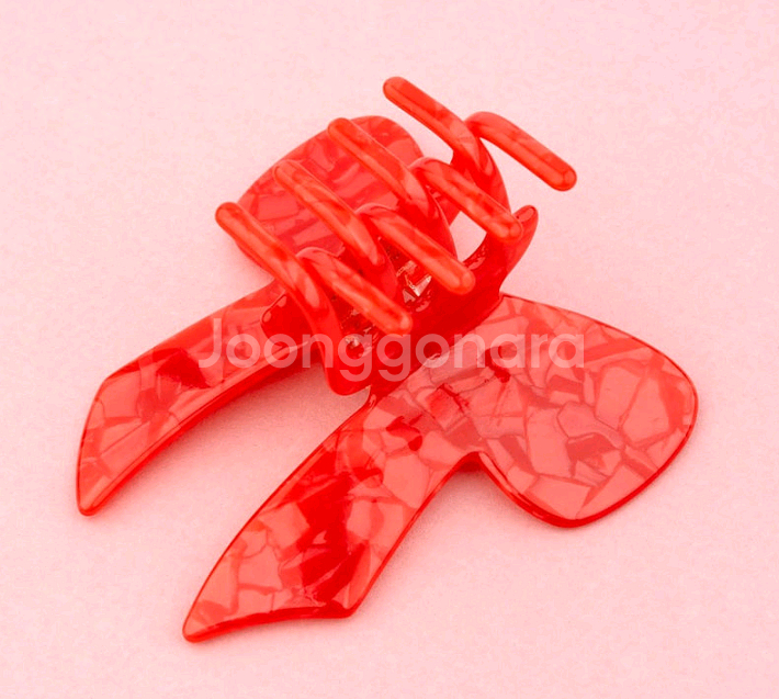 쿠쿠수제뜨 리본 + 하트 집게핀(레드)--2