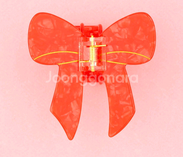 쿠쿠수제뜨 리본 + 하트 집게핀(레드)--1