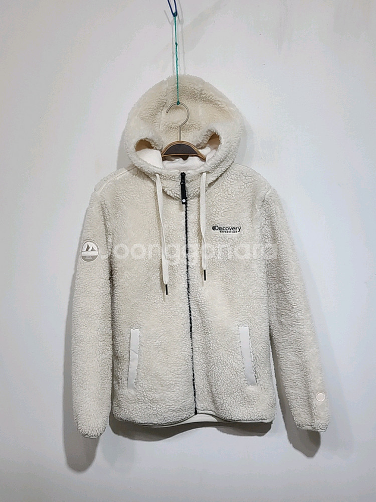 (100) 디스커버리 플리스 후드점퍼 아이보리 뽀글이 후리스 자켓--0