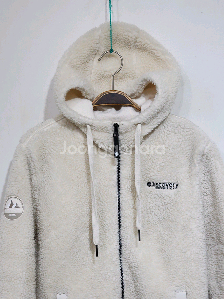 (100) 디스커버리 플리스 후드점퍼 아이보리 뽀글이 후리스 자켓--1
