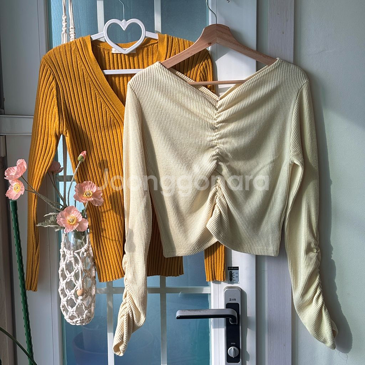 골지 가디건 + 레몬 긴팔티 세트--2