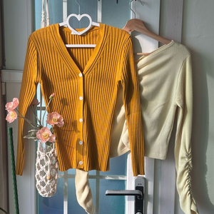 골지 가디건 + 레몬 긴팔티 세트