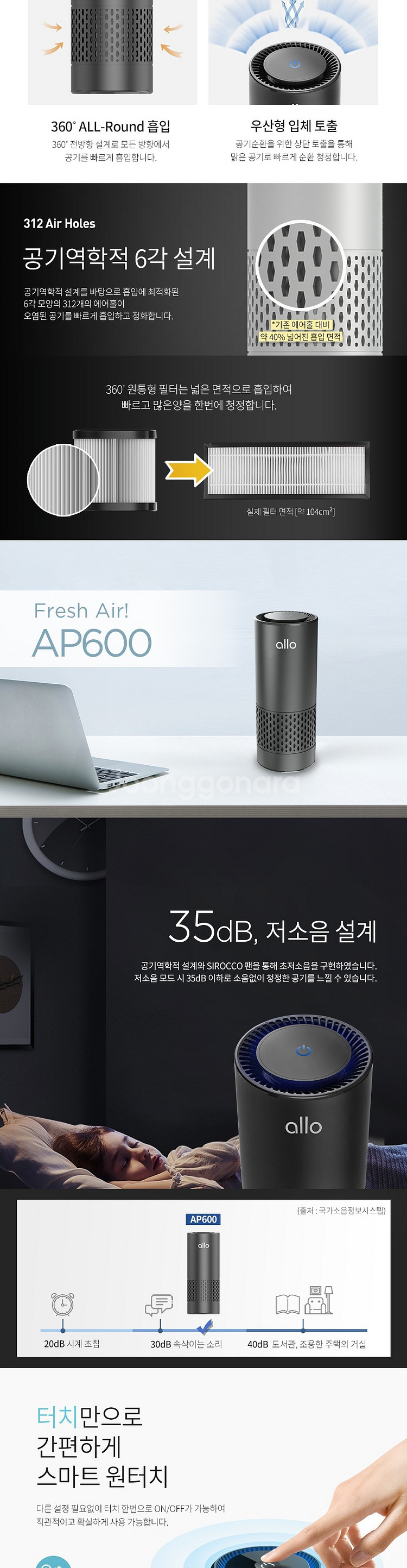 알로코리아 소형 공기청정기 AP600 차량용겸용 판매--7