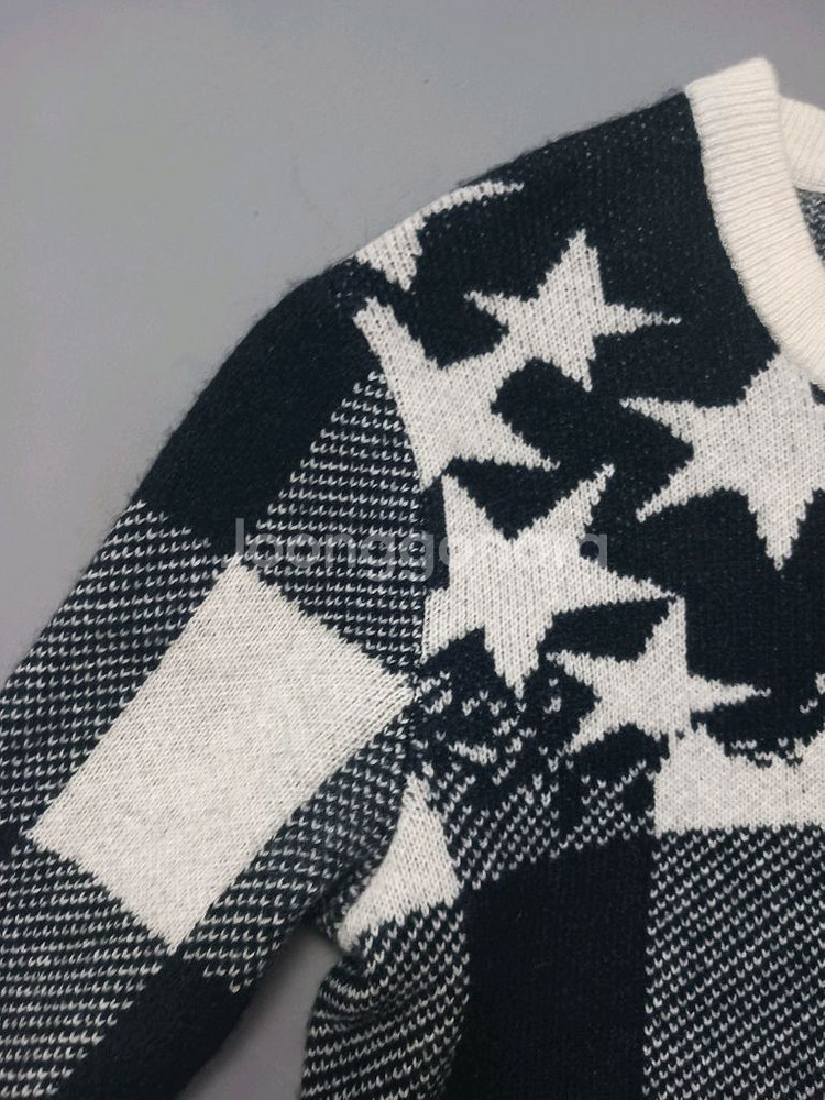 [100] 시스템옴므 별자수 체크 플레이드 니트--3