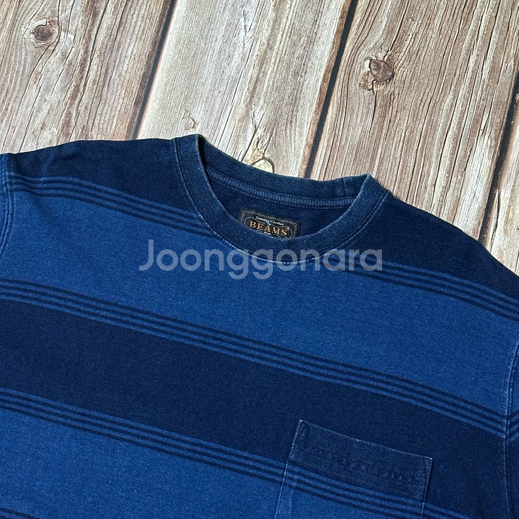 빔즈플러스 스트라이프 L/S 티셔츠 인디고 색상 L사이즈--3