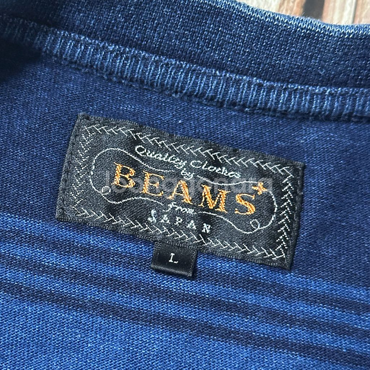 빔즈플러스 스트라이프 L/S 티셔츠 인디고 색상 L사이즈--5