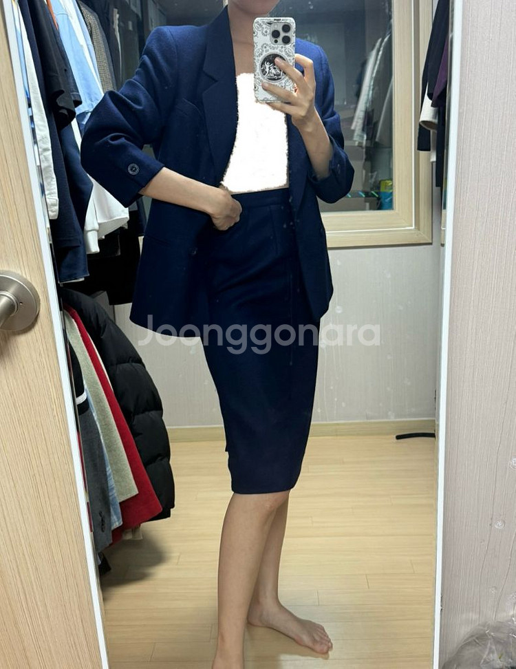 버버리 캐시미어 100% 투피스 셋업 네이비--9