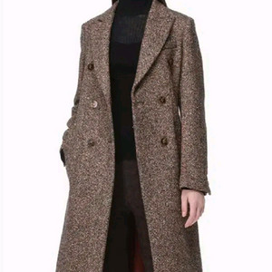 타임 헤링본 더블브레스트 롱 코트