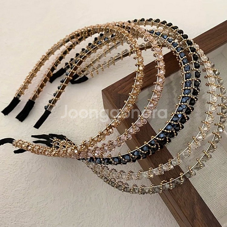 보석 큐빅 비즈 반짝이 머리띠 6color--3