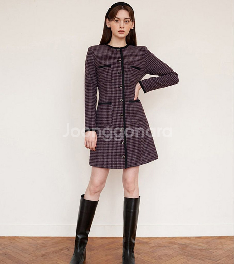 에프코코로미즈 클래식 체크 원피스 울 드레스--0