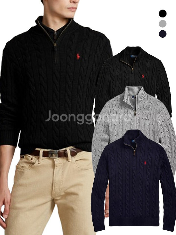 (새상품)폴로케이블 반집업 니트 전사이즈 3컬러--0