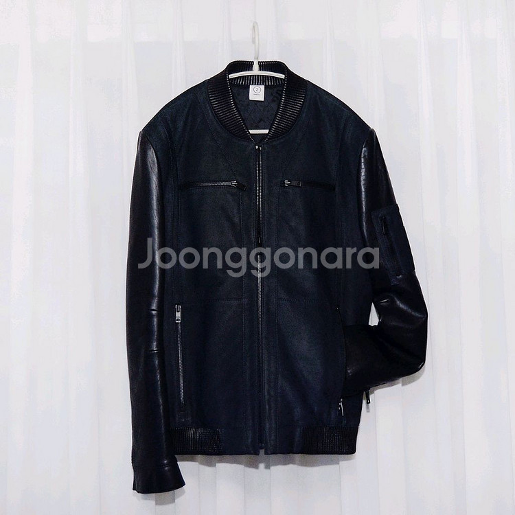 지이크 고트스킨 스웨이드 레더 믹스 천연가죽 스태디움 봄버 자켓 (100)--0