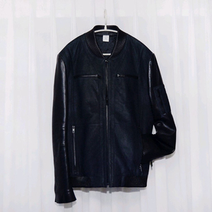 지이크 고트스킨 스웨이드 레더 믹스 천연가죽 스태디움 봄버 자켓 (100)