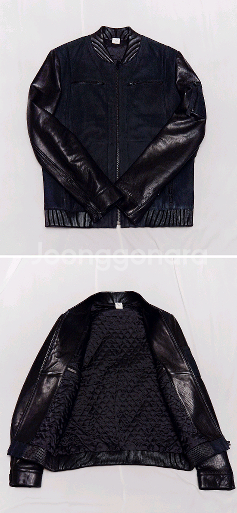 지이크 고트스킨 스웨이드 레더 믹스 천연가죽 스태디움 봄버 자켓 (100)--2