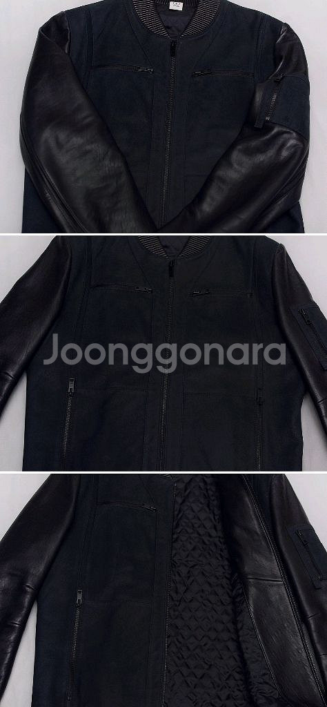 지이크 고트스킨 스웨이드 레더 믹스 천연가죽 스태디움 봄버 자켓 (100)--5