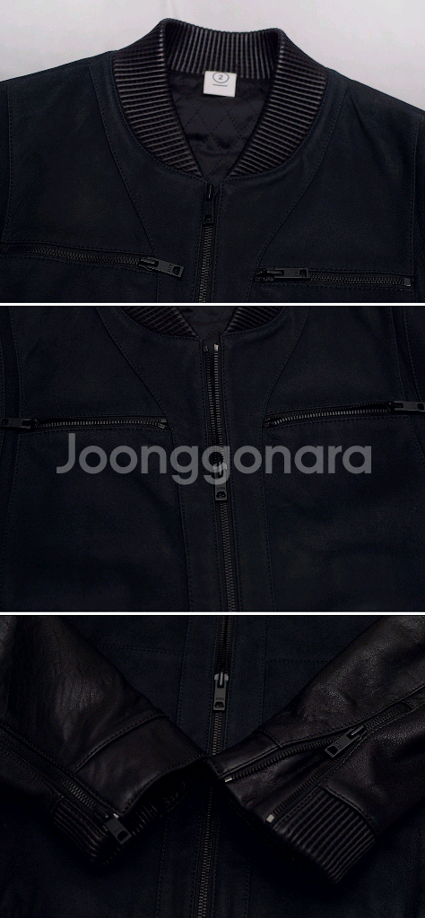 지이크 고트스킨 스웨이드 레더 믹스 천연가죽 스태디움 봄버 자켓 (100)--8