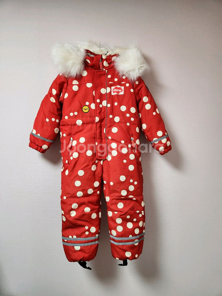 110사이즈(아동용) 베베드피노 빨강색 도트무늬 올인원 스키복--0