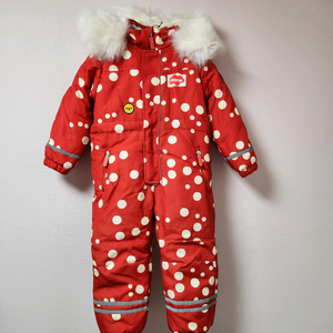 110사이즈(아동용) 베베드피노 빨강색 도트무늬 올인원 스키복