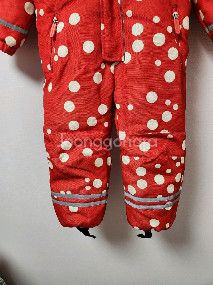 110사이즈(아동용) 베베드피노 빨강색 도트무늬 올인원 스키복--3