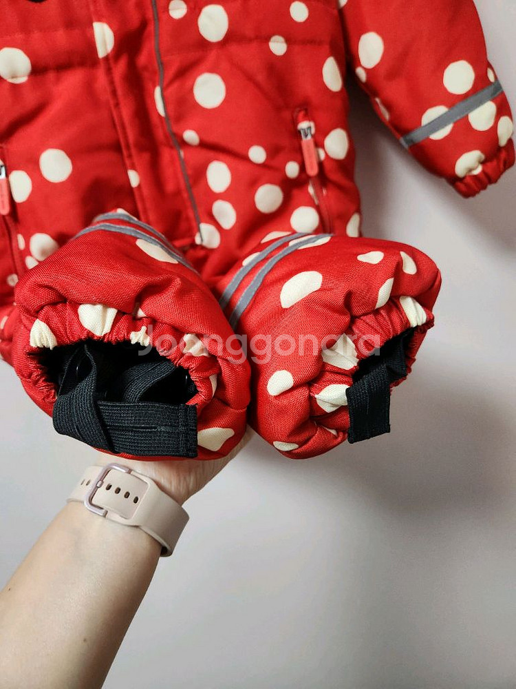 110사이즈(아동용) 베베드피노 빨강색 도트무늬 올인원 스키복--5