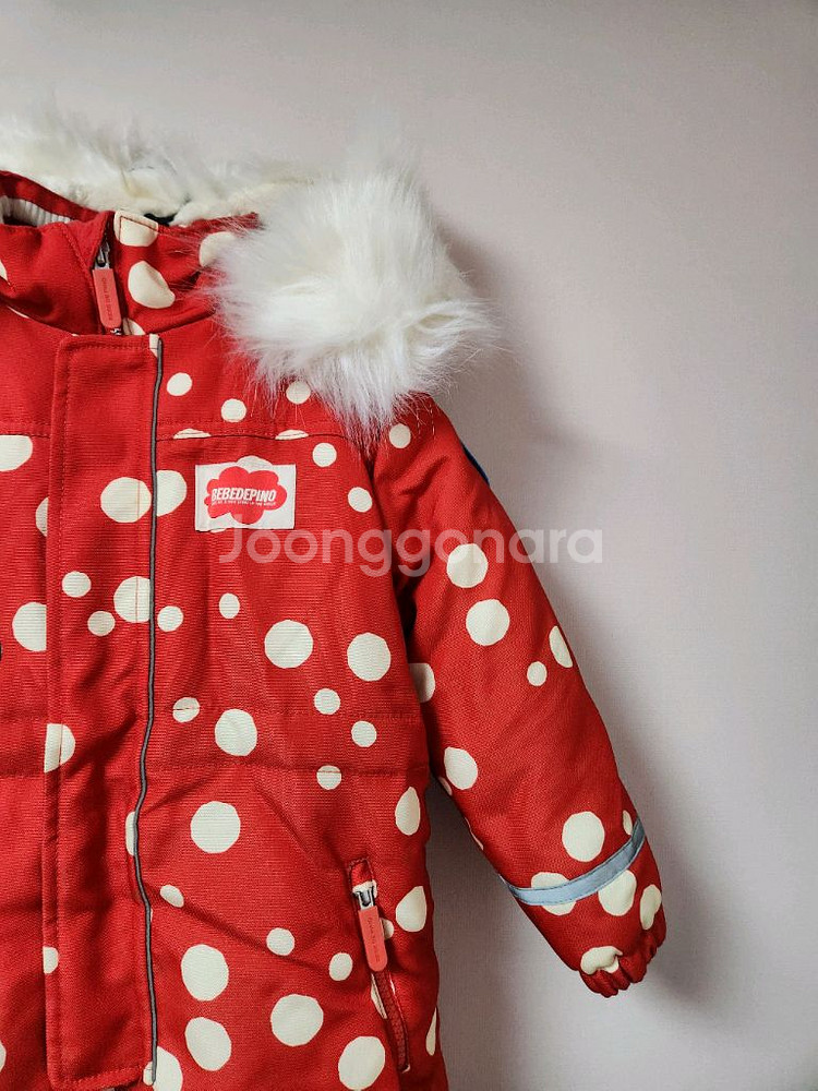 110사이즈(아동용) 베베드피노 빨강색 도트무늬 올인원 스키복--4
