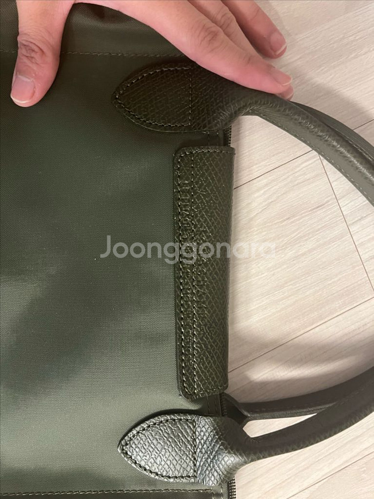 롱샴 르 플리아쥬 그린 M 미디움 핸드백 카키--5