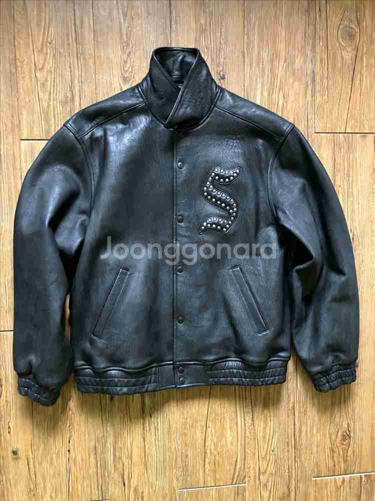 슈프림 페블드 레더 바시티 자켓--0