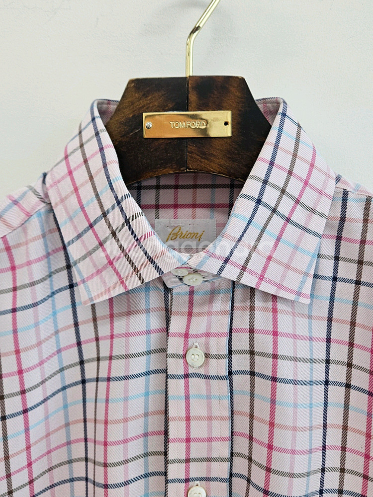 브리오니 체크 코튼 셔츠--3