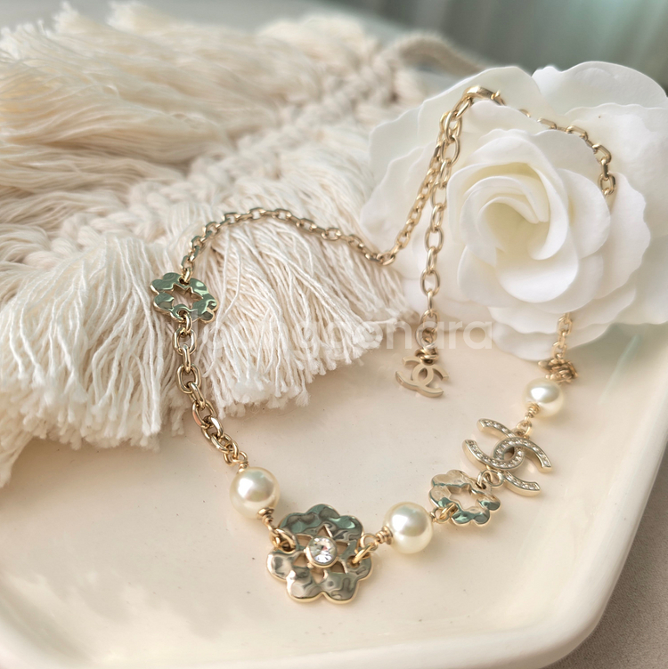 샤넬 CC 로고 진주 목걸이--0