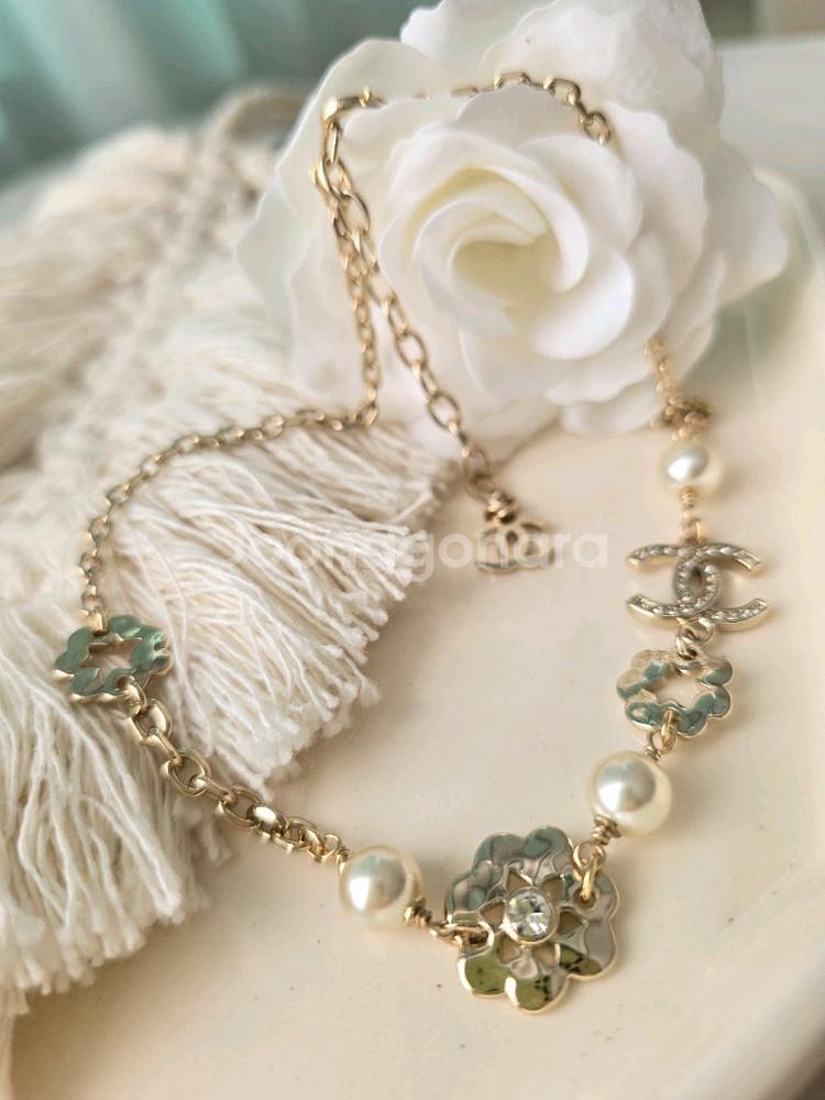 샤넬 CC 로고 진주 목걸이--1