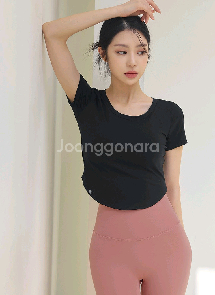 젝시믹스 상의 라운드크롭 블랙 S,M,L,XL--2