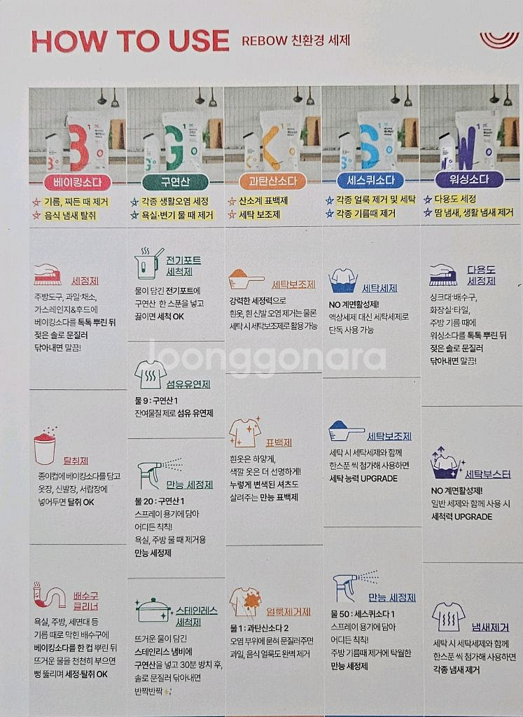 레인보우샵 베이킹소다 워싱소다 세탁비누 설거지비누 에어프라이어 세정제 등--8