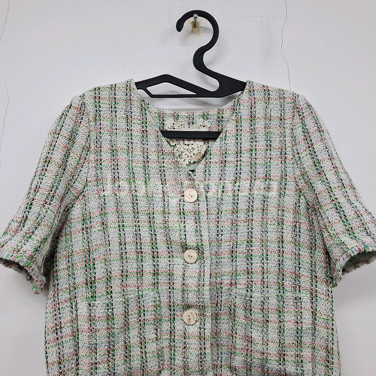 써스데이아일랜드 22 브이넥 트위드 자켓 여성 85 S 상태좋음--2