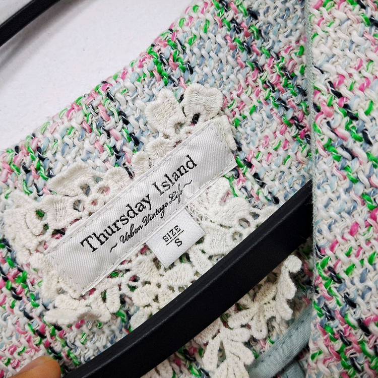 써스데이아일랜드 22 브이넥 트위드 자켓 여성 85 S 상태좋음--3