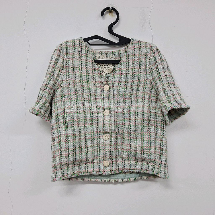 써스데이아일랜드 22 브이넥 트위드 자켓 여성 85 S 상태좋음--10