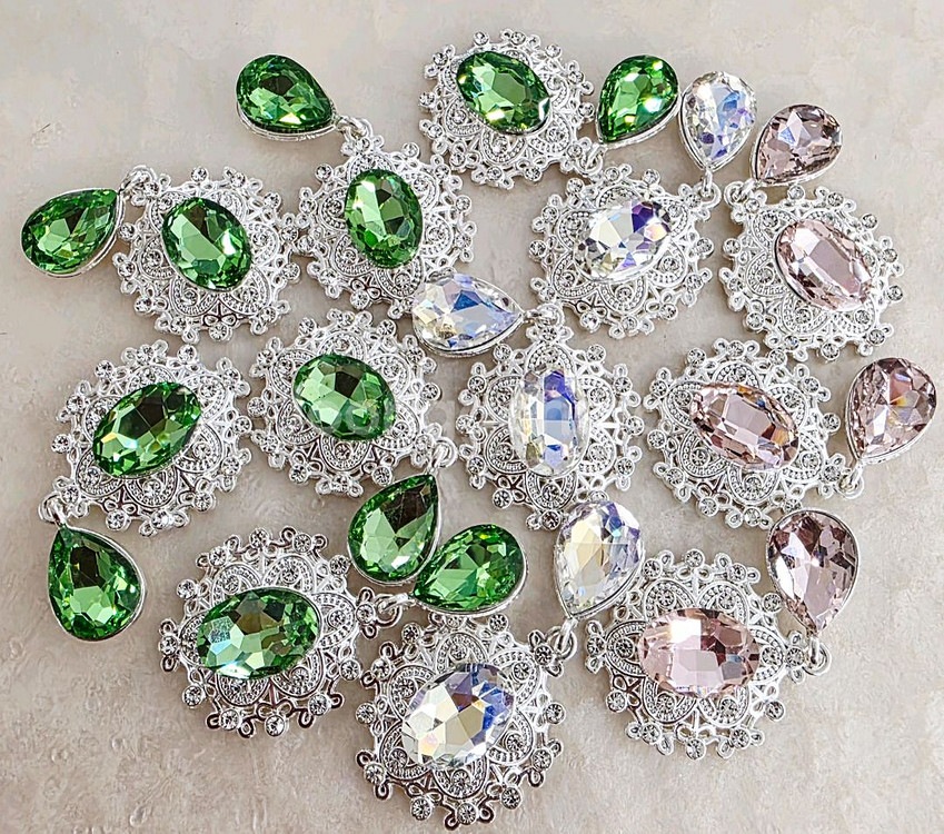 금속 실버보석 큐빅달랑이 3색 12개 일괄--0