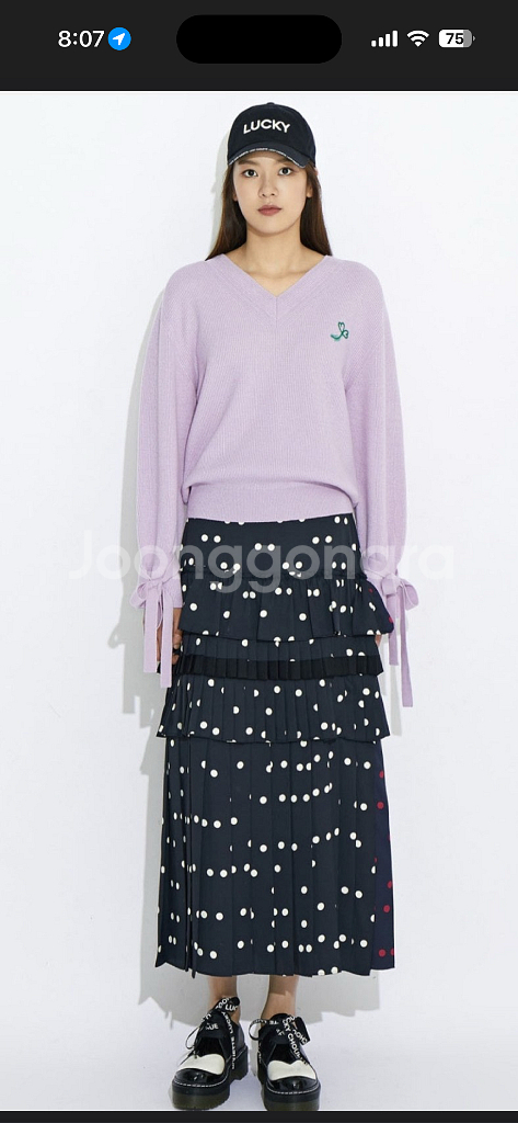럭키슈에트 도트 플리츠 스커트--0