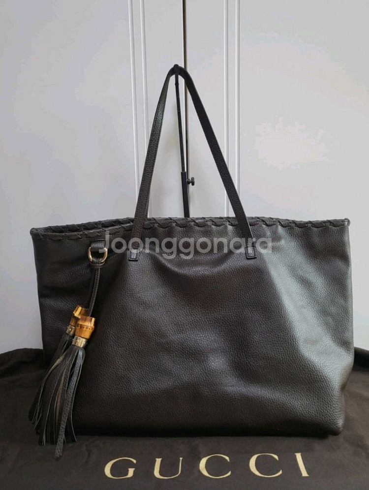 구찌 뱀부 태슬 레더 토트백--0