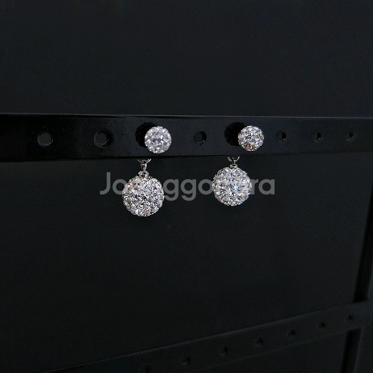 새상품]스와로브스키스톤 실버 목걸이+볼 귀걸이 세트--3