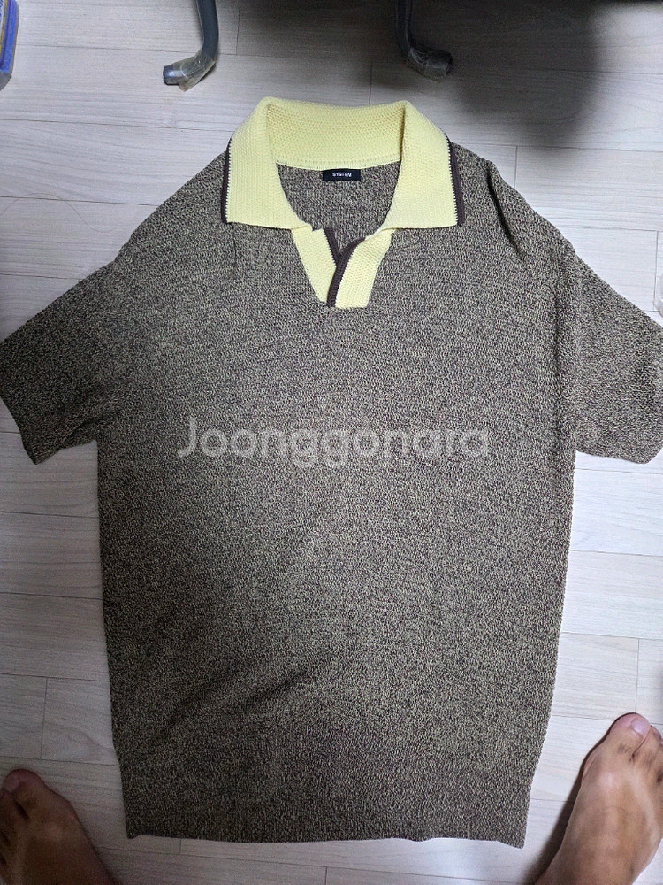 시스템옴므 정품 오버핏 카라 배색 반팔티 105사이즈--0