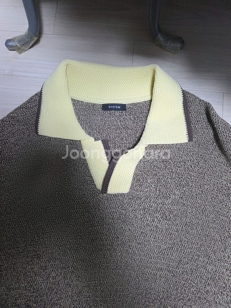 시스템옴므 정품 오버핏 카라 배색 반팔티 105사이즈--1