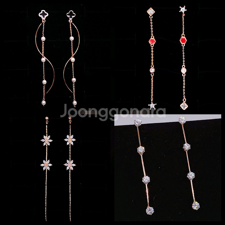 개당만오천,새상품]롱 드롭 925실버 순은 은침 귀걸이--0